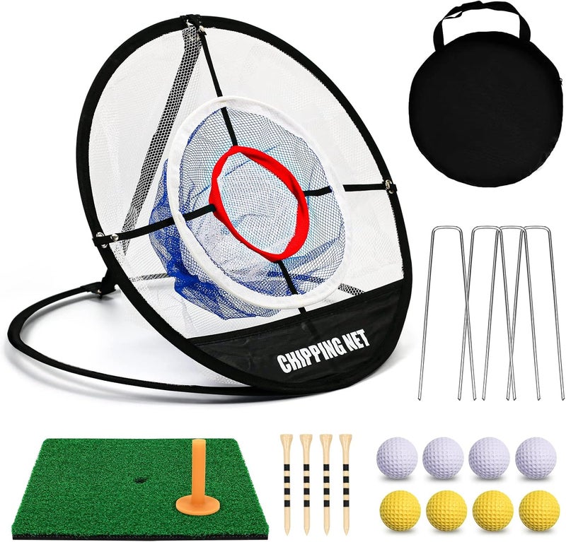 Bac-kitchen Pop Up Golf Chipping Net & Mat, Target Practice Set - 8 Balls, 4 Tees, Collapsible for Indoor/Outdoor Swing Training - Image 1
